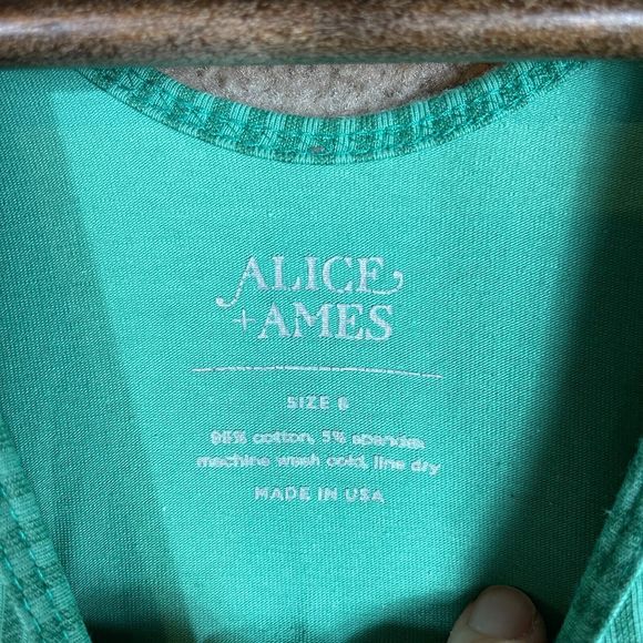 Alice + Ames Ballet Dress Girls Size 8 Green Striped Knit Long Sleeve Scoop Back - Picture 6 of 7